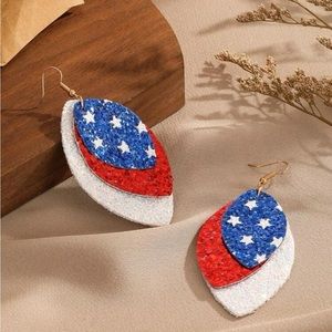 New red white and blue drop earrings